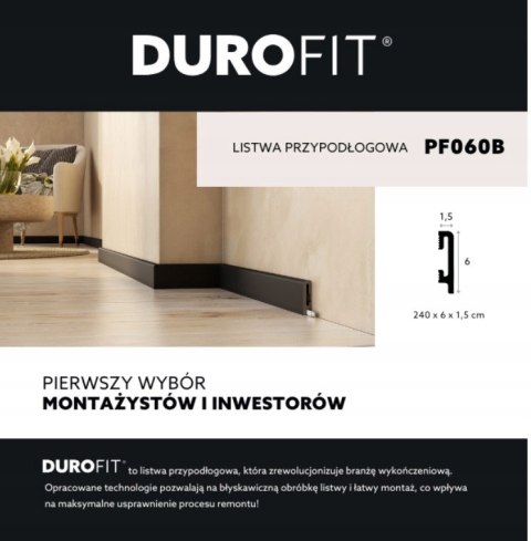PF060B listwa przypodłogowa wysokość 6cm czarna RAL9004 długość 240 cm