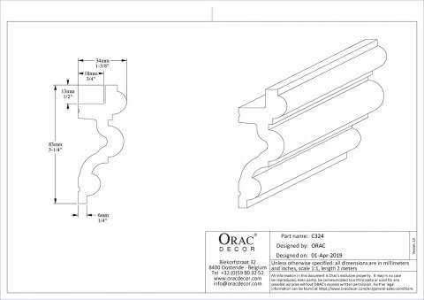 Listwa przysufitowa C324 Orac dekoracyjna oświetleniowa wysokość 8.3cm