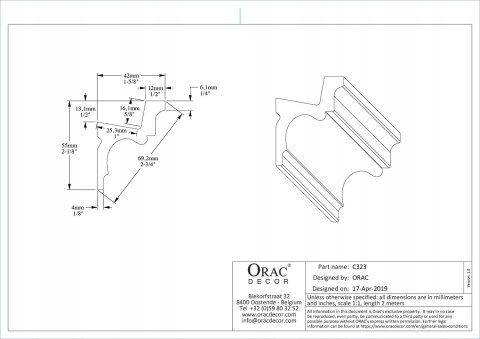 ORAC DECOR C323 listwa sufitowa oświetleniowa wysokość 5.5cm gzymsowa