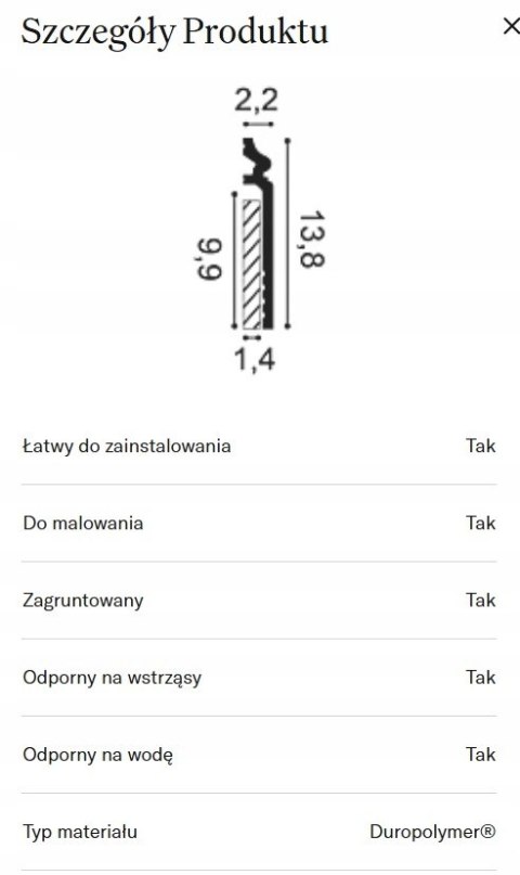 Listwa przypodłogowa ORAC SX186 wysokość listwa cokołowa maskownica 13.8cm