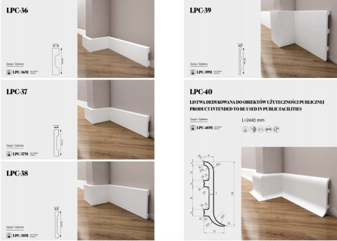 Listwa przypodłogowa LPC-19M BIAŁA CREATIVA 100x19x2440mm