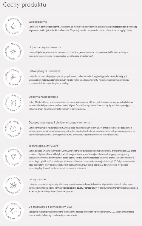 Listwa karniszowa PolyForce QL035T wysokość 12cm Mardom ma długość 200cm