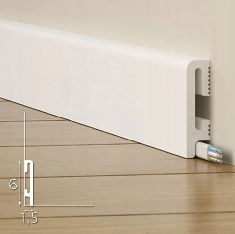 Listwa przypodłogowa PF060 biała RAL9003 wysokość 6cm długość 240cm Durofit