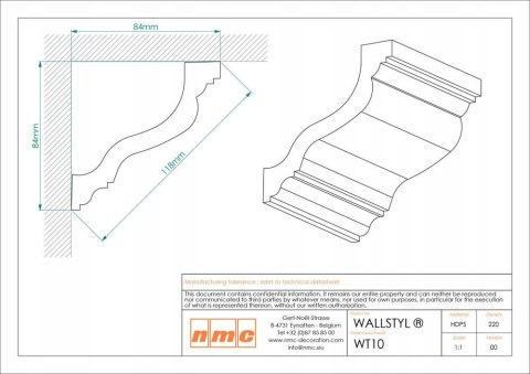 Listwa sufitowa WT10 NMC wysokość 8.4cm długość 200cm WALLSTYL