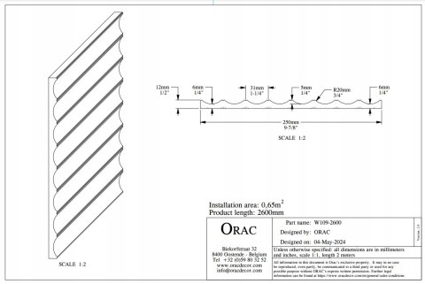 Panel 3d Orac Decor W109 - 2600 długość 260cm na ścianę ryflowany Purotouch