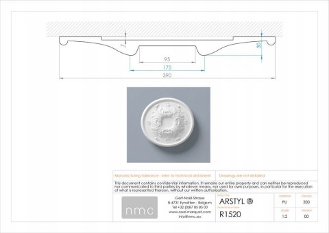 Rozeta NMC R1520 średnica Ø 39cm SUFITOWA SZTUKATERIA ARSTYL NOEL & MARQUET