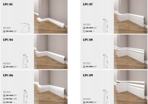 Listwa przypodłogowa LPC-07M kolor biały RAL 9003 wysokość 8cm cokół